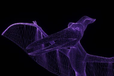 Dinozor Pteranodon Hologram tel kafes tarzı. Güzel 3d render