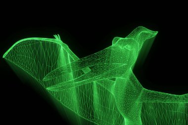 Dinozor Pteranodon Hologram tel kafes tarzı. Güzel 3d render