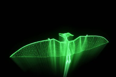 Dinozor Pteranodon Hologram tel kafes tarzı. Güzel 3d render