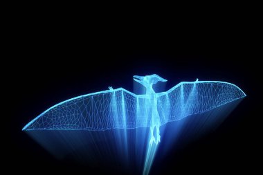 Dinozor Pteranodon Hologram tel kafes tarzı. Güzel 3d render