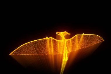 Dinozor Pteranodon Hologram tel kafes tarzı. Güzel 3d render