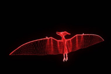 Dinozor Pteranodon Hologram tel kafes tarzı. Güzel 3d render