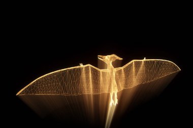 Dinozor Pteranodon Hologram tel kafes tarzı. Güzel 3d render