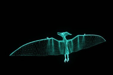 Dinozor Pteranodon Hologram tel kafes tarzı. Güzel 3d render