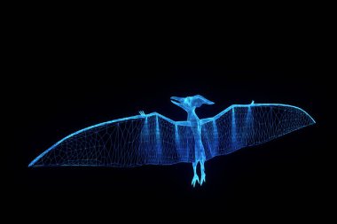 Dinozor Pteranodon Hologram tel kafes tarzı. Güzel 3d render