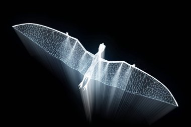 Dinozor Pteranodon Hologram tel kafes tarzı. Güzel 3d render