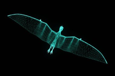 Dinozor Pteranodon Hologram tel kafes tarzı. Güzel 3d render