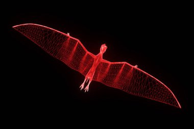 Dinozor Pteranodon Hologram tel kafes tarzı. Güzel 3d render
