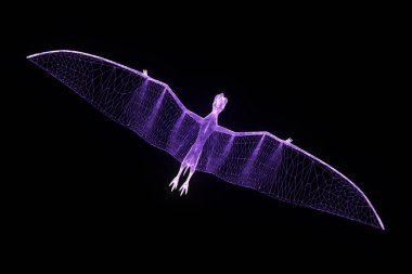 Dinozor Pteranodon Hologram tel kafes tarzı. Güzel 3d render