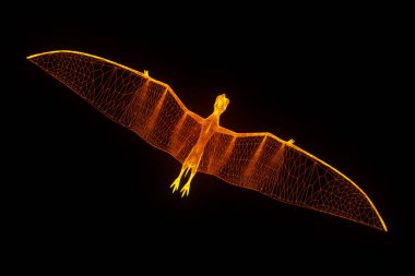 Dinozor Pteranodon Hologram tel kafes tarzı. Güzel 3d render