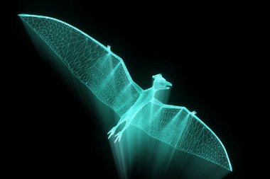 Dinozor Pteranodon Hologram tel kafes tarzı. Güzel 3d render