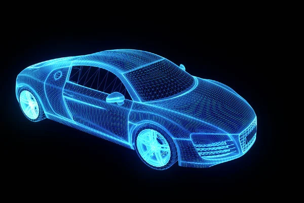 Racing Car Hologram Wireframe. Nice 3D Rendering — Stock Photo, Image