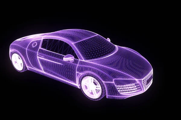 Carro de corrida holograma Wireframe. Boa renderização 3D — Fotografia de Stock