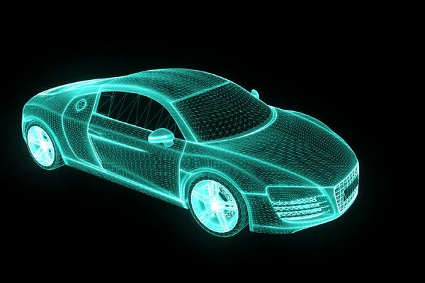 Carro de corrida holograma Wireframe. Boa renderização 3D — Fotografia de Stock