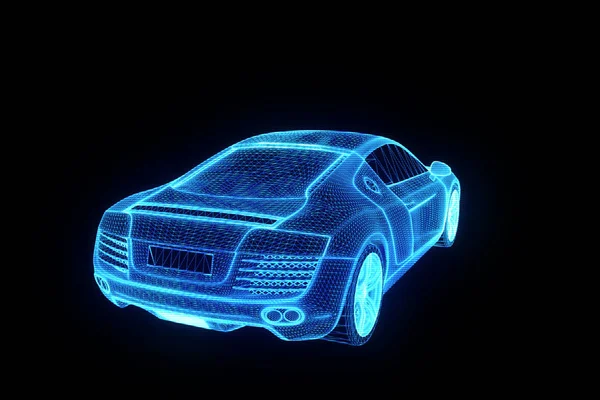 Corse auto ologramma Wireframe. Rendering 3D piacevole — Foto Stock