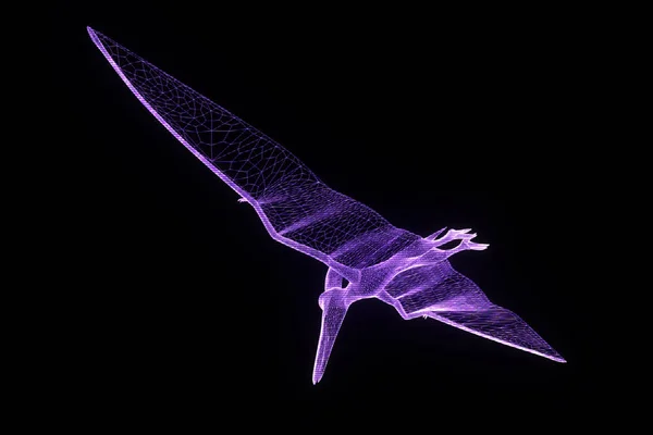 Dinosaur Pteranodon in Hologram Wireframe Style. Niza 3D Rendering — Foto de Stock