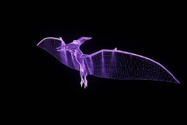 Dinosaurus Pteranodon ve stylu drátového modelu Hologram. Pěkný 3d vykreslování — Stock fotografie