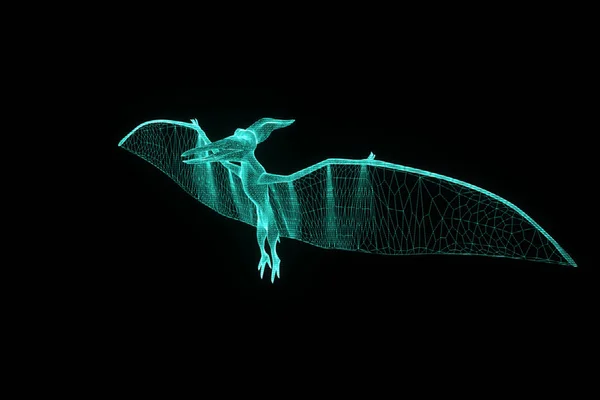 Dinosaurie Pteranodon i hologrammet Wireframe stil. Fina 3d-Rendering — Stockfoto