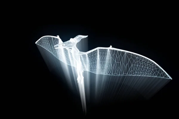 Dinosaur Pteranodon in Hologram Wireframe Style. Niza 3D Rendering —  Fotos de Stock