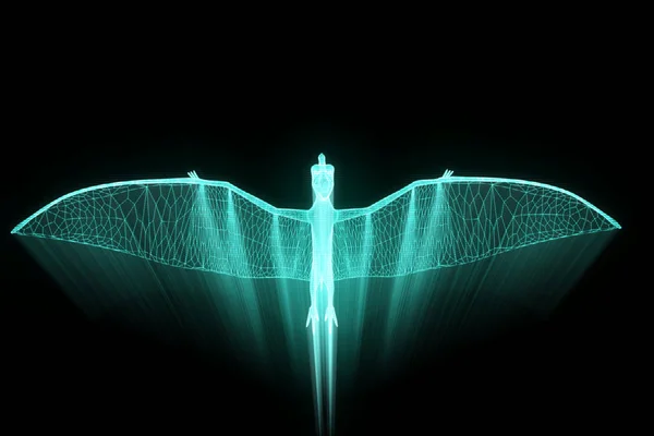 Dinosaur Pteranodon in Hologram Wireframe Style. Niza 3D Rendering — Foto de Stock