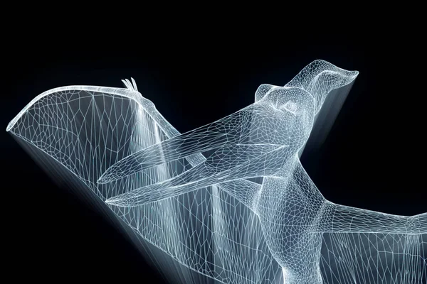 Dinozor Pteranodon Hologram tel kafes tarzı. Güzel 3d render