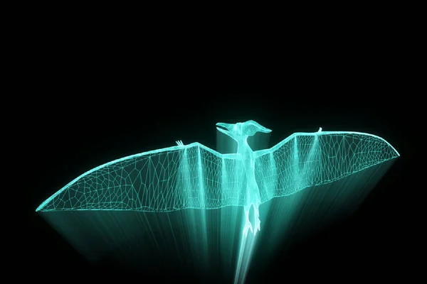 Dinosaurus Pteranodon ve stylu drátového modelu Hologram. Pěkný 3d vykreslování — Stock fotografie