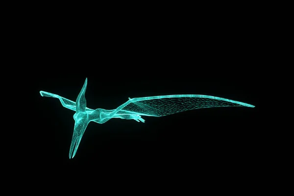 Dinossauro Pteranodon em holograma Wireframe Style. Boa renderização 3D — Fotografia de Stock