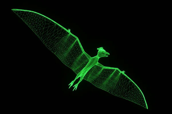 Dinosaurierpteranodon im Hologramm-Wireframe-Stil. schönes 3D-Rendering — Stockfoto