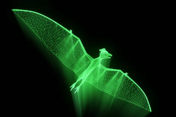Dinosaurus Pteranodon ve stylu drátového modelu Hologram. Pěkný 3d vykreslování — Stock fotografie