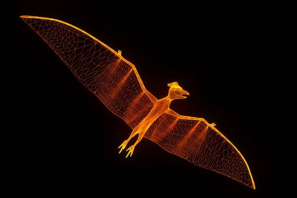 Dinosaur Pteranodon in Hologram Wireframe stijl. Mooie 3D-Rendering — Stockfoto