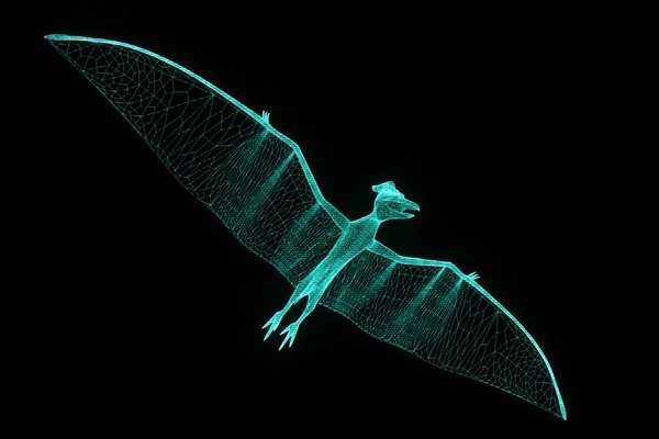 Dinosaur Pteranodon in Hologram Wireframe Style. Niza 3D Rendering —  Fotos de Stock