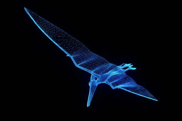 Dinosaur Pteranodon in Hologram Wireframe stijl. Mooie 3D-Rendering — Stockfoto