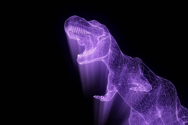 Dinosauriertrex im Hologramm-Wireframe-Stil. schönes 3D-Rendering — Stockfoto