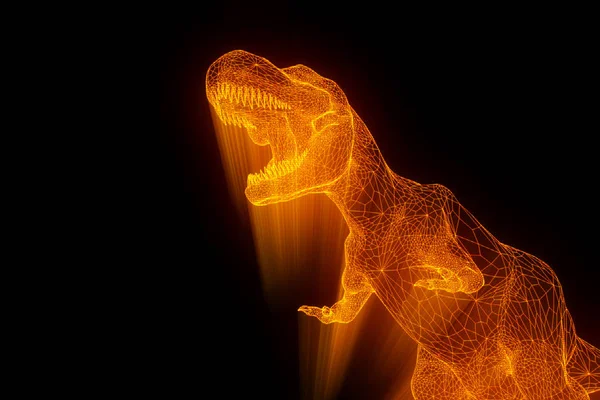 Dinosaurio TRex en estilo Holograma Wireframe. Niza 3D Rendering —  Fotos de Stock