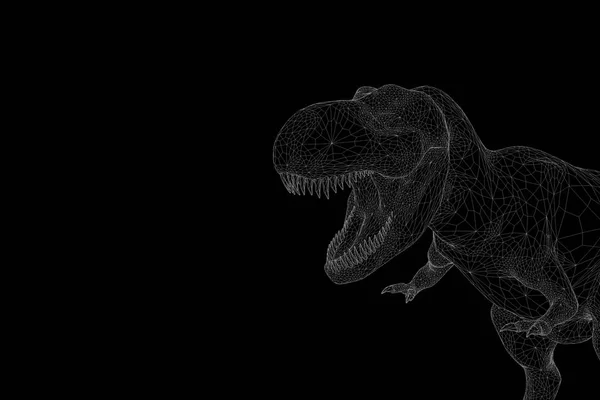 Dinosaurio TRex en estilo Holograma Wireframe. Niza 3D Rendering —  Fotos de Stock