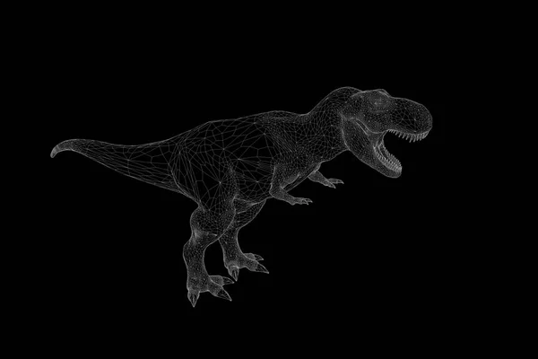 Dinosaurio TRex en estilo Holograma Wireframe. Niza 3D Rendering —  Fotos de Stock