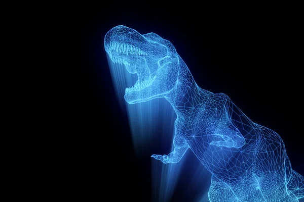 Dinosauro TRex in stile ologramma Wireframe. Rendering 3D piacevole — Foto Stock