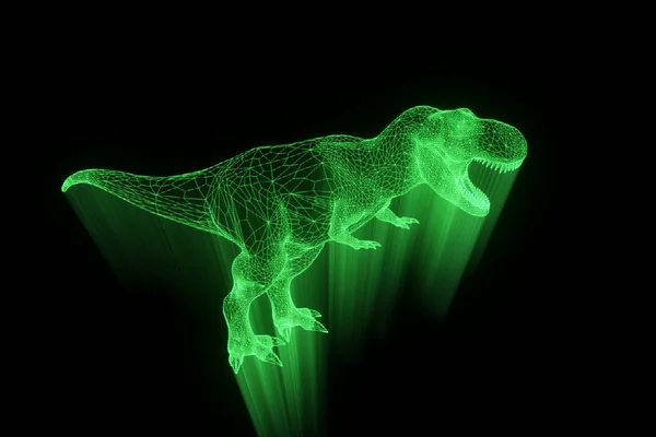 Dinosaurio TRex en estilo Holograma Wireframe. Niza 3D Rendering —  Fotos de Stock