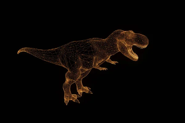 Dinosaurio TRex en estilo Holograma Wireframe. Niza 3D Rendering —  Fotos de Stock