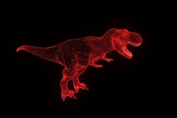 Dinoszaurusz Trex Hologram drótváz stílusban. Szép 3D-s renderelés — Stock Fotó