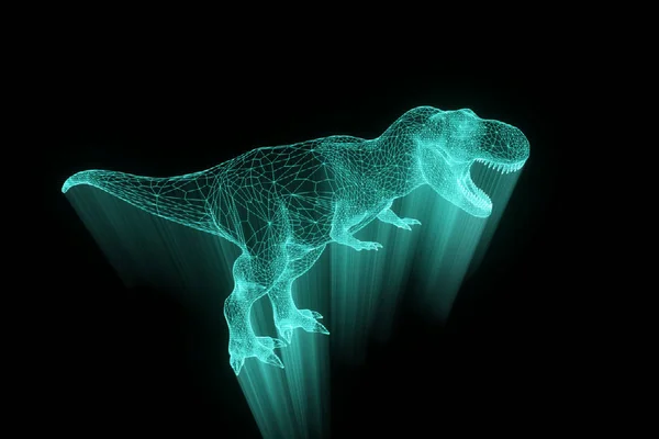 Dinosaurio TRex en estilo Holograma Wireframe. Niza 3D Rendering —  Fotos de Stock