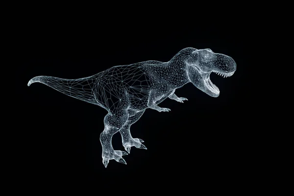 Dinoszaurusz Trex Hologram drótváz stílusban. Szép 3D-s renderelés — Stock Fotó