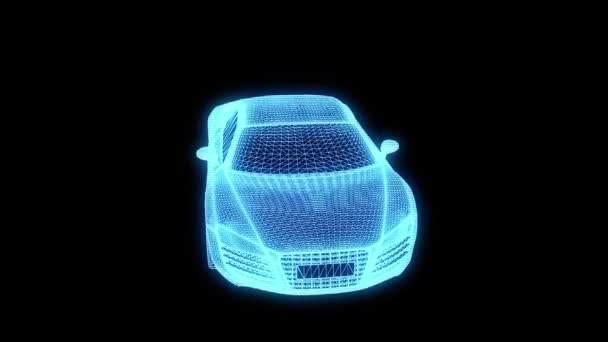 Hologramme de voiture de course Wireframe. Belle rendu 3D — Video