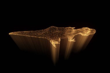 Dinozor Trex Hologram tel kafes tarzı. Güzel 3d render