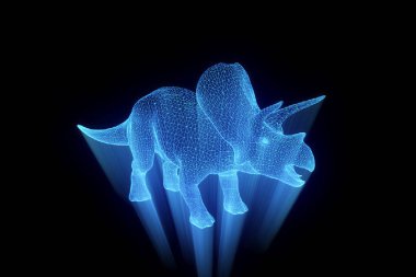 Triceratops in Hologram Wireframe Style. Nice 3D Rendering clipart