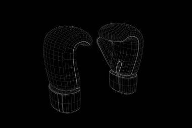 Boks eldivenleri Hologram tel kafes içinde. Güzel 3d render