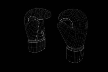 Boks eldivenleri Hologram tel kafes içinde. Güzel 3d render