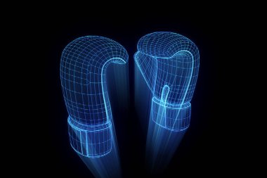 Boks eldivenleri Hologram tel kafes içinde. Güzel 3d render