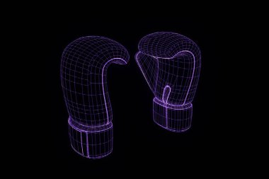 Boks eldivenleri Hologram tel kafes içinde. Güzel 3d render