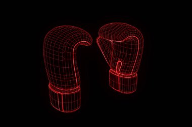 Boks eldivenleri Hologram tel kafes içinde. Güzel 3d render